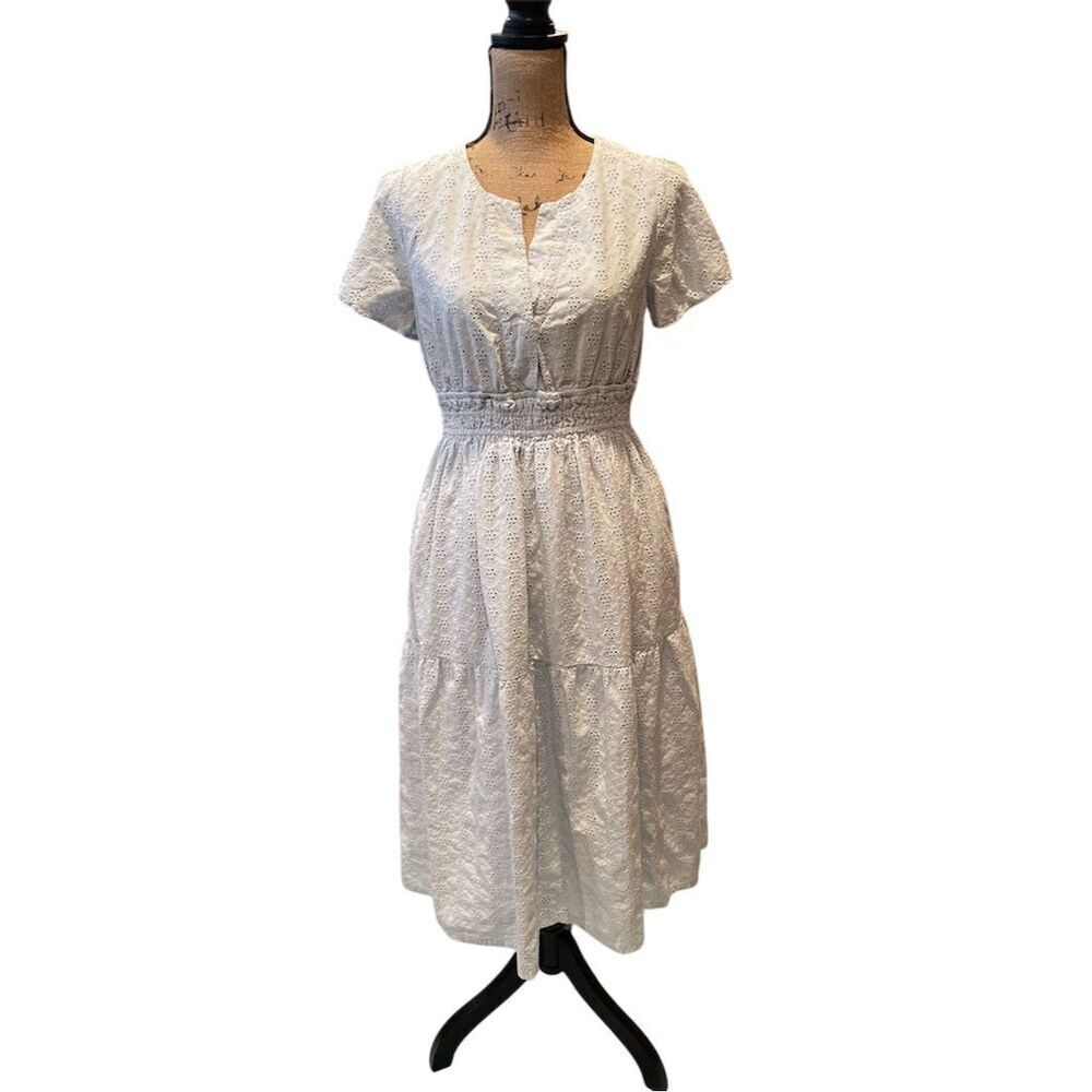 Women’s White Eyelet Midi Dress
